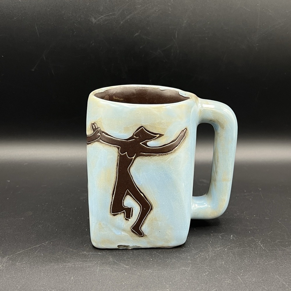 Mara Mexico Stoneware Mug Dancing Figures Hand Painted Mug Blue & Black